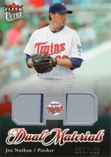 Joe Nathan relic jersey patch baseball card 2007 Fleer Ultra Dual Materials DMJN