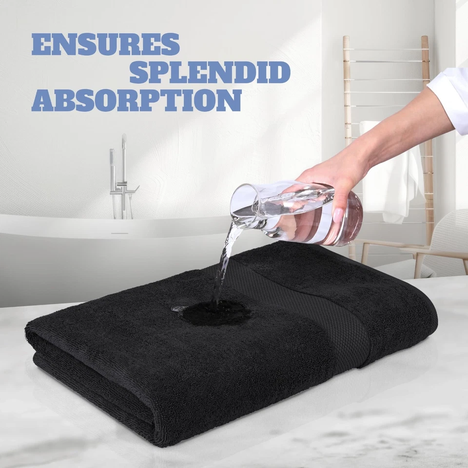 Toalhas de banho 27x54 algodão preto super absorvente banheiro, spa, hotel, academia 4/pk - Imagem 4 de 4