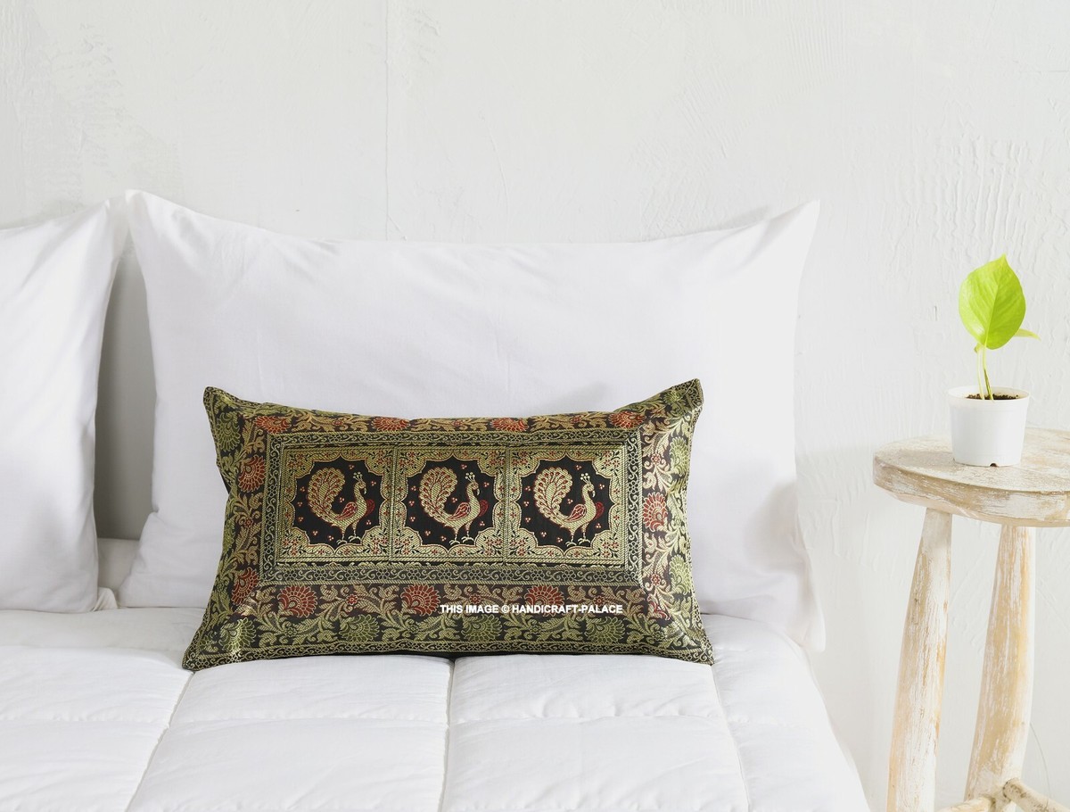 Indian Peacock Design Sofa Cushion Cover Handmade Design Brocade Pillow Cover eBay