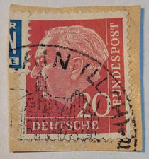 Germany Postage ~ Deutsche Bundespost ~ 20D Red Stamp ~ Posted/Used ~ 1954 ~ 01