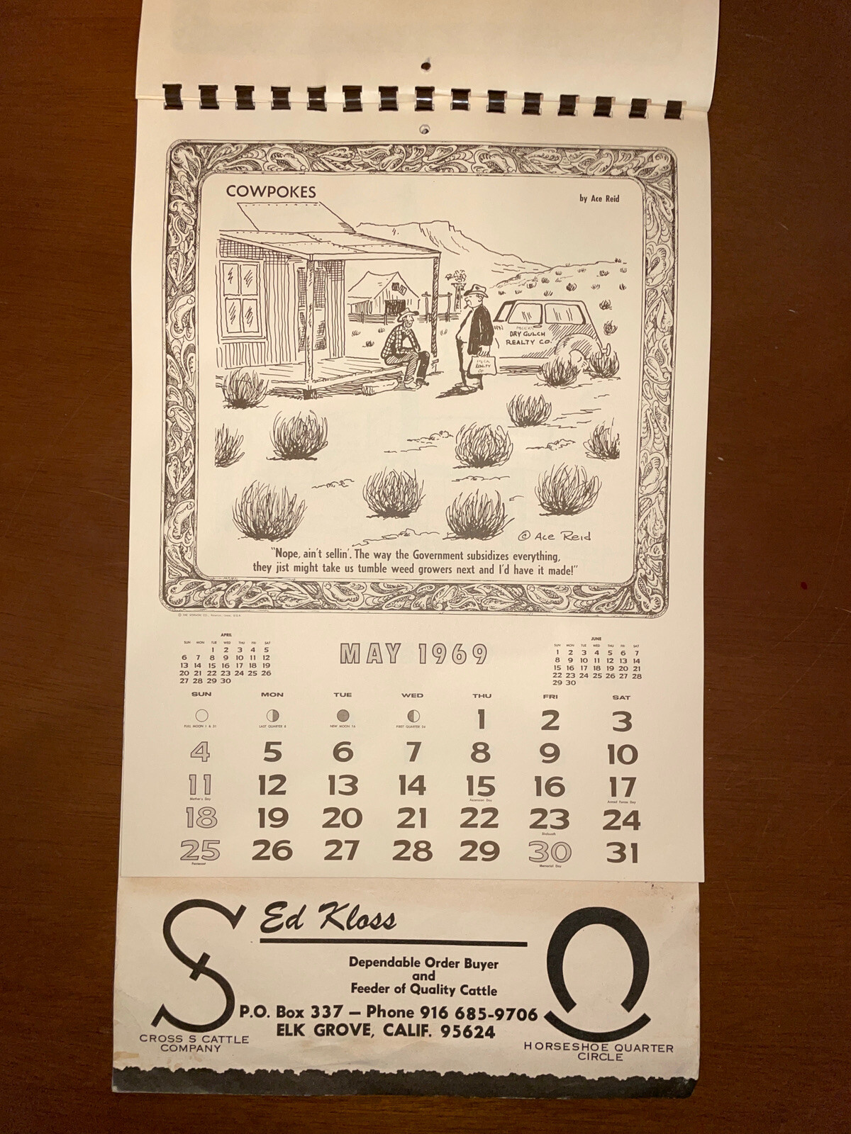 1969 “Cowpokes” Calendar Sponsored by Cross S Cattle Co. eBay