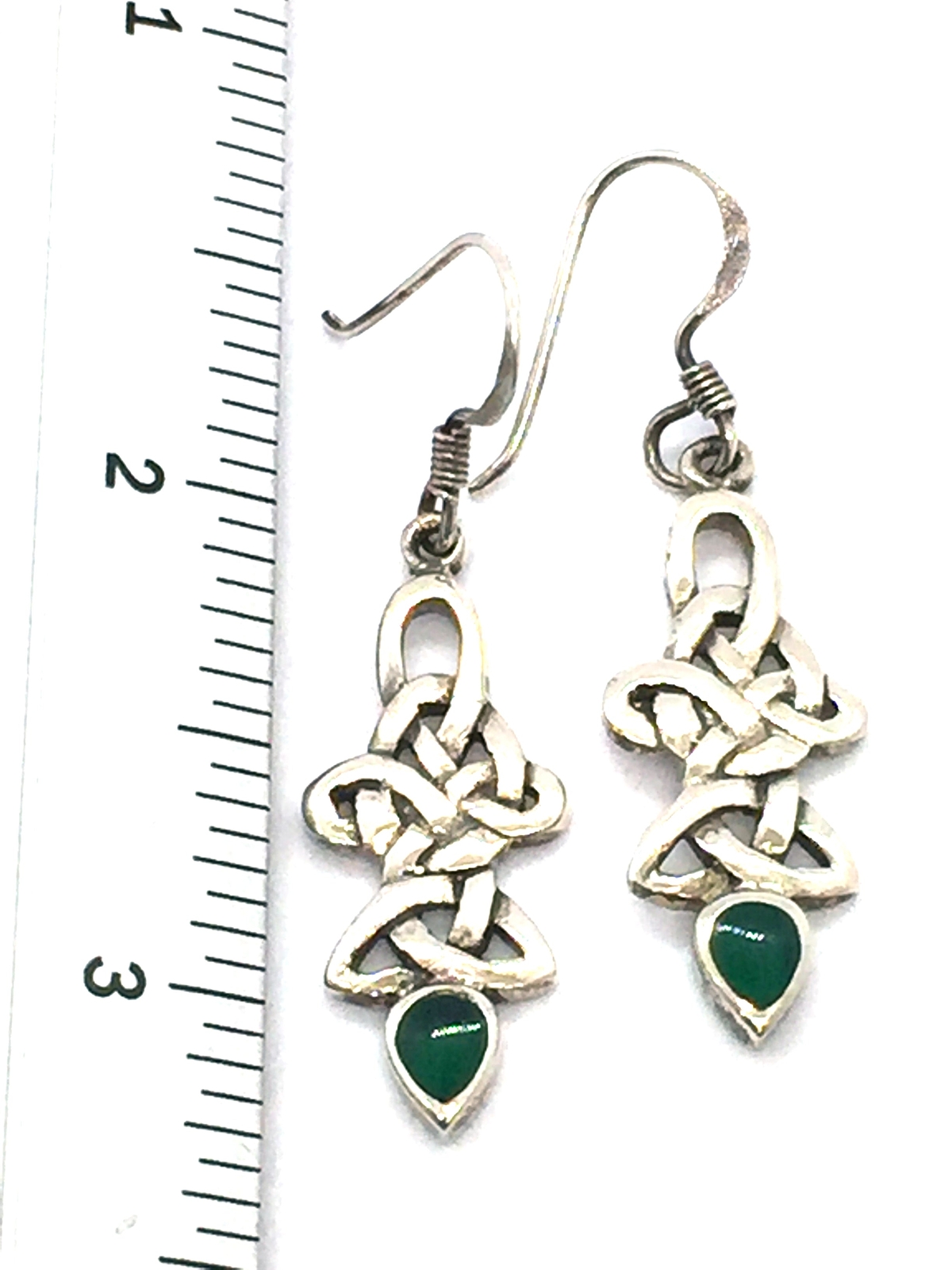 Solid Sterling Silver Celtic Design Dangle Earrin… - image 1