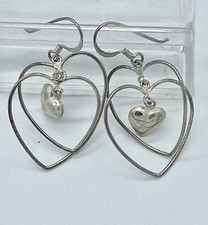 Sterling Silver 3 Dangling Hearts Earrings Lightweight Hook