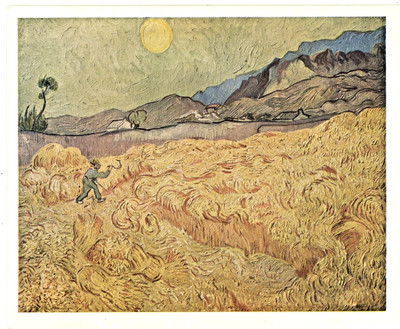 Postcard ART VAN GOGH PAINTING  WHEATFIELD WITH REAPER 1889 UNPOSTED CHROME 4X6