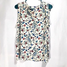 Loft Womens Medium Sleeveless Blouse Floral Paisley 1/4 Button Up Lightweight