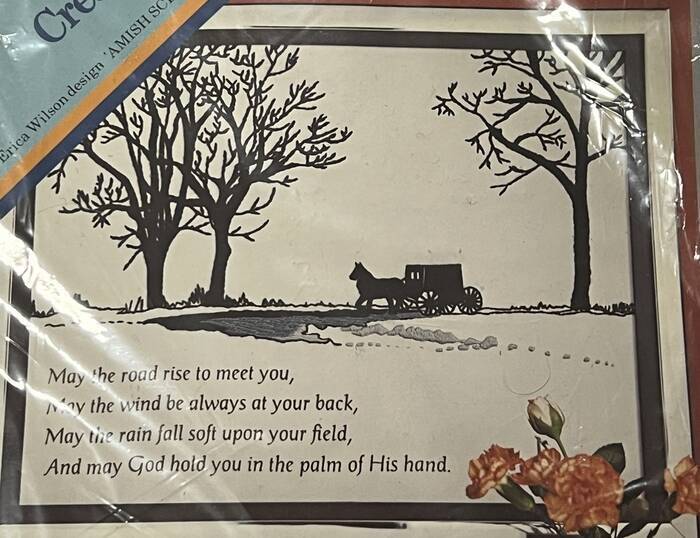 Vintage 1972 Columbia Minerva Crewel Embroidery Kit AMISH SCENE Silhouette