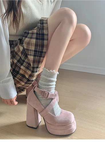 Platform Mary Jane Shoes Fashion Cross Strap Thick Heel Shoes Dress Shoes Pumps - Bild 9 von 24