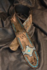 leather guitar strap custom made all by hand 3.5" "south western 2" look