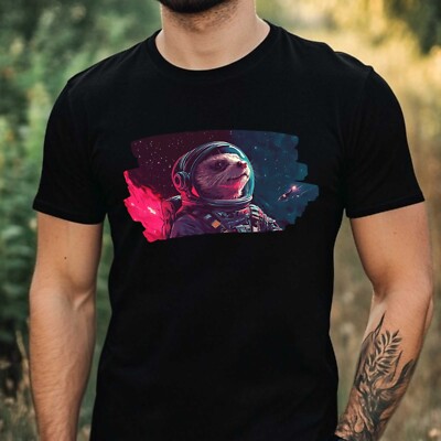 Herren T-Shirt Otter als Astronaut Motiv Baumwolle Größe XS bis 5XL