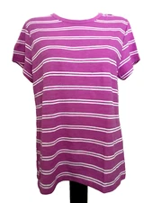TIME AND TRU Purple Striped RELAXED SLUB CREW NECK SHORT SLEEVE KNIT TEE SZ XL*