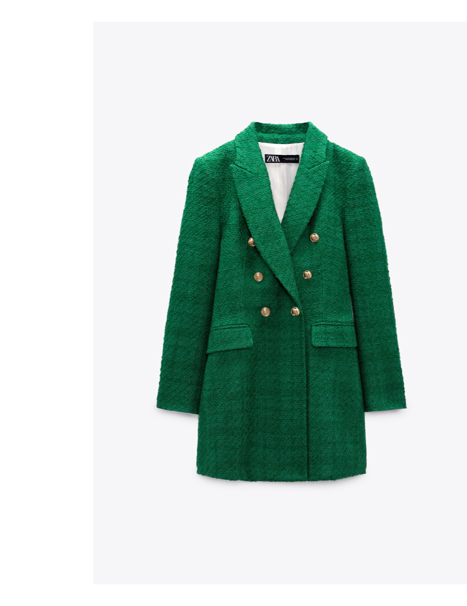 ZARA STRUCTURED BLAZER DOUBLE BREASTED JACKET GREEN S 2617