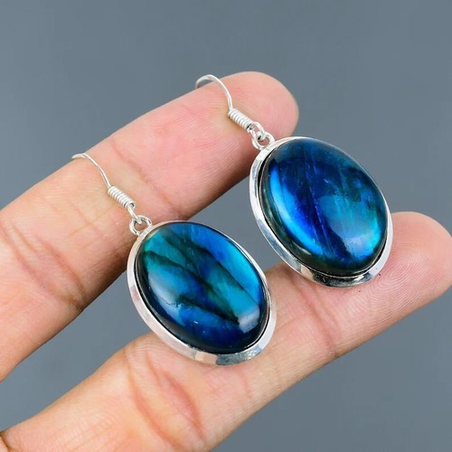 Marvelous Labradorite Gemstone 925 Sterling Silver Handmade Earring D-15 - Picture 2 of 6