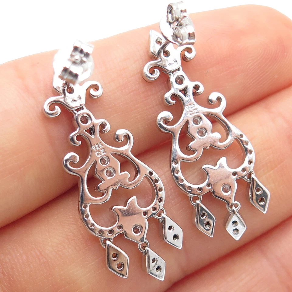 Pendientes colgantes de plata de ley 925 rodio negro corte redondo C Z Foto 2 de 4