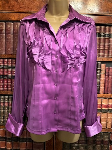 Damen Vintage lila Satin Rüschen Mieder Bluse - 40" Brustumfang - Bild 3 von 4