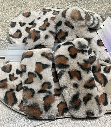 NEW Women's Brown Royal Fuzzy Leopard Slide House Slippers Stars Above Size 11 - Picture 3 of 6