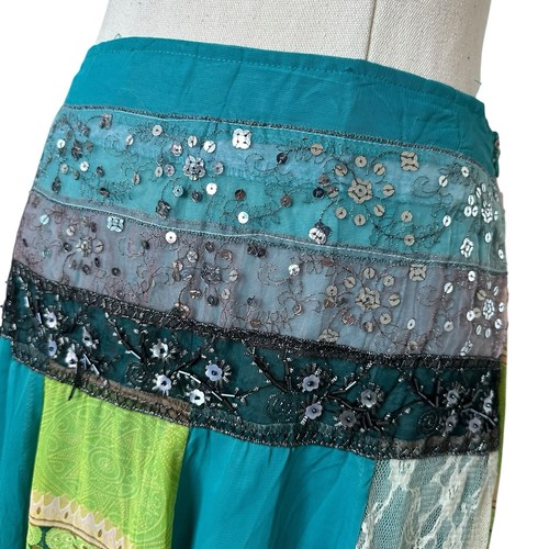 Vintage Y2K Crossroads Blue Patchwork Midi Skirt Handkerchief Boho Fairy Sz 8 - Picture 5 of 8