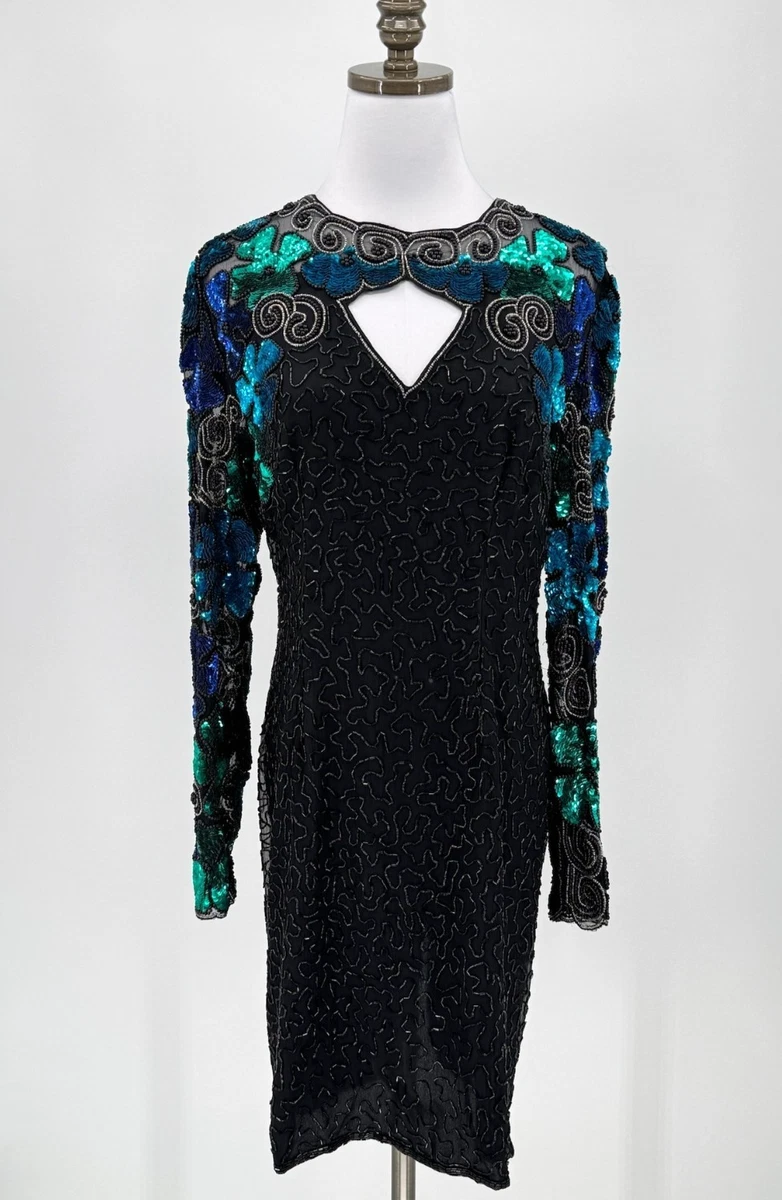 laurence kazar black beaded dress Laurence Kazar New York Silk Cocktail