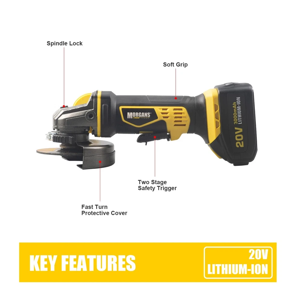 Cordless Angle Grinder Brushless 21V, 115mm with 1 Battery+Charger+Discs Kit - Image 3 of 4