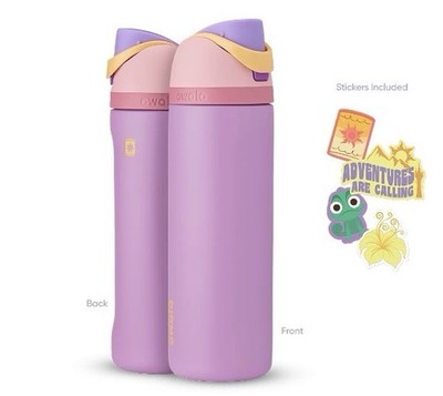 Owalo Insulated Bottles Purple Pink Yellow Two-Piece Set Adventure Stickers