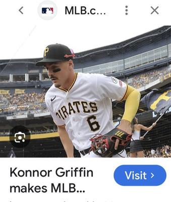 KONNOR GRIFFIN DEBUT GAME USED MLB AUTHENTICATED PIRATES GAME WORN HAT 4/3/26