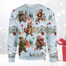 Cute Raccoon Christmas Sweatshirt Winter Holiday Pullover Gift