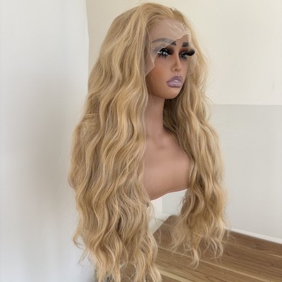 Long Wavy Hitzebeständiges Kunsthaar Blond Frontale Lace-Perücken