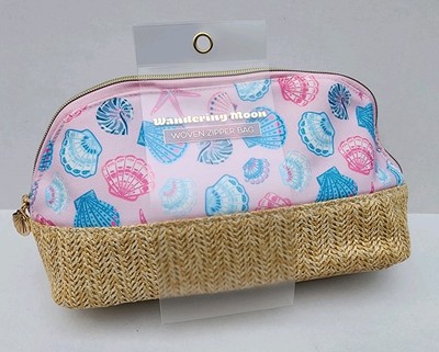Wandering Moon - Woven Zipper Make-up Bag - Pink/Blue Seashell Print