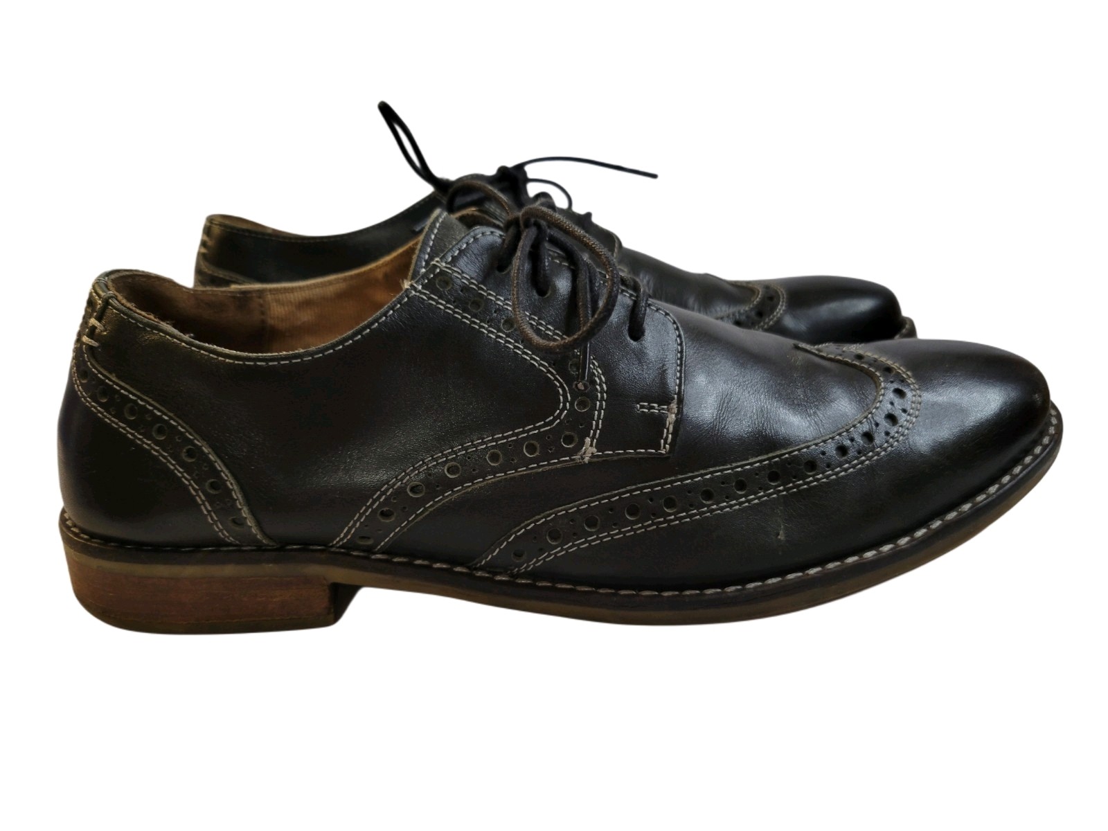 SAOLA Abito Nunn Bush casual pelle nero marrone suola gomma punta alare comodo taglia 10