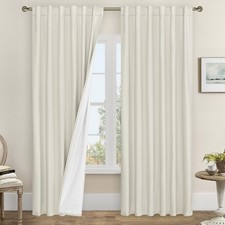 LAMIT Ivory 100 Blackout Linen Curtains, 84 Inch Linen Textured Living Room ...