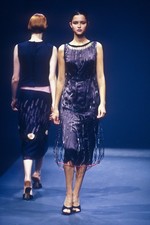 Vintage Archive Prada Spring 1998 Black Mesh Trim Silk Slip Dress 38 Runway