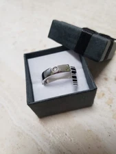 Natural Diamond Gemstone, Sterling Silver Band Ring  - size S, 9.