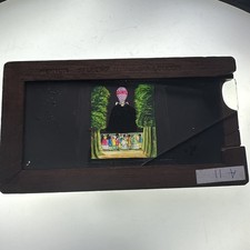 Antique Newton Wooden Magic Lantern Slipping Slide Hot Air Balloon & Fireworks