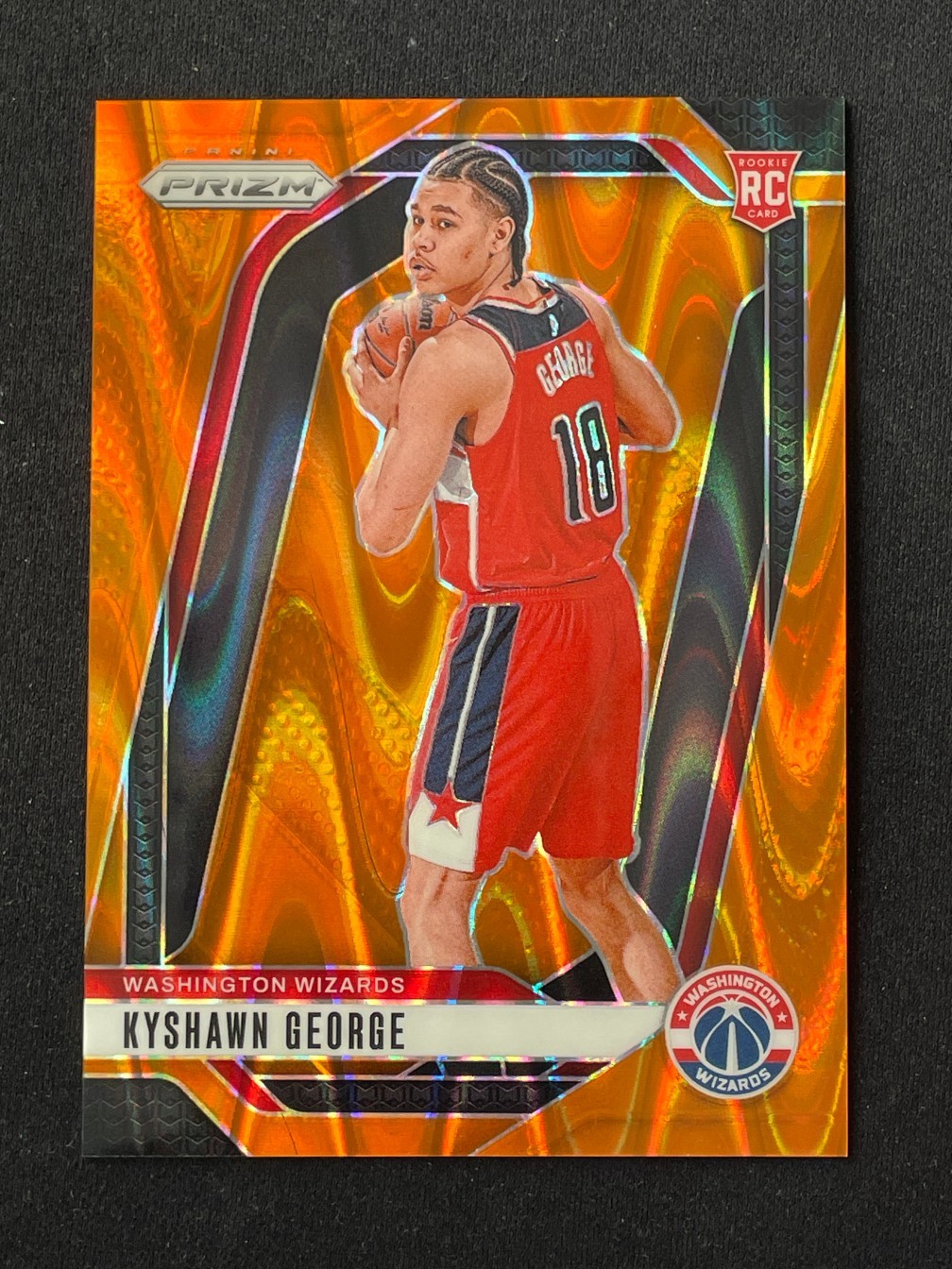 Kyshawn George 2024-25 Panini Prizm Orange Seismic Prizm 197/199 RC #257