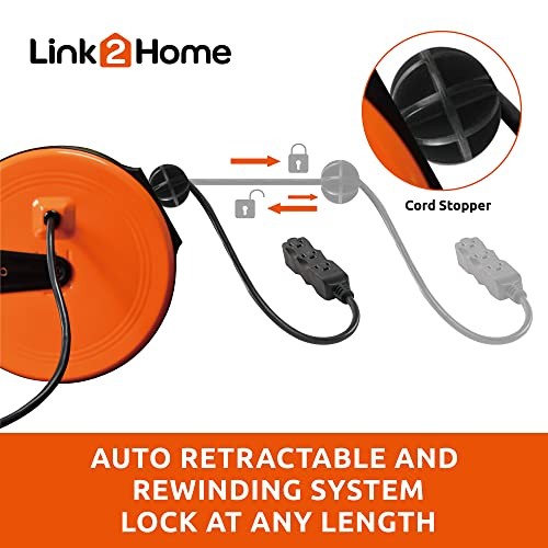 30 Ft Retractable Extension Cord Reel, Ceiling or Wall Mount 16/3 Gauge 30 ft