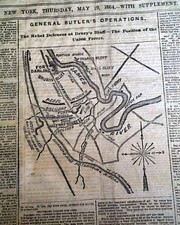 BATTLE OF DREWRY'S BLUFF Bermuda Hundred Campaign Civil War 1864 Map Newspaper  