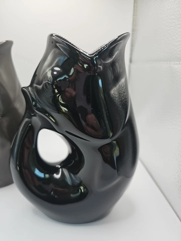 Juego de 2 macetas para gárgaras de cerámica de pescado negro y marrón de tamaño mediano, 6,5 pulgadas Foto 2 de 4