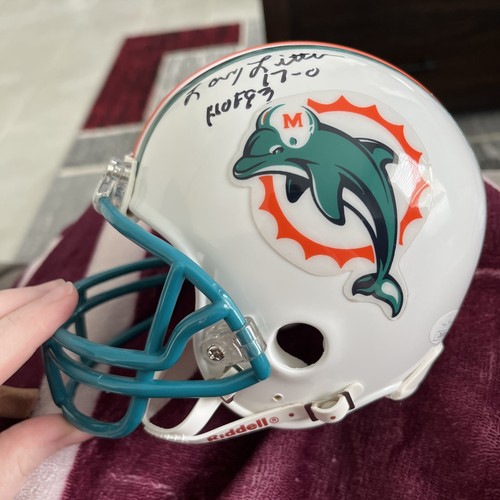 Larry Little signierter Delphine Mini Helm beschriftet HOF 93 JSA