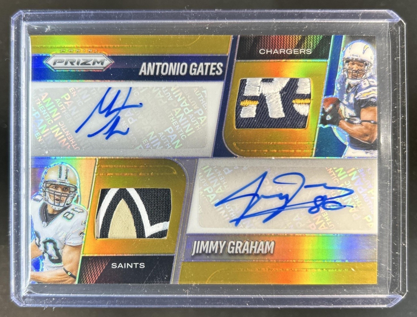 2025 Panini Prizm Antonio Gates Jimmy Graham Dual Patch Auto Autograph Gold #/10 view 1