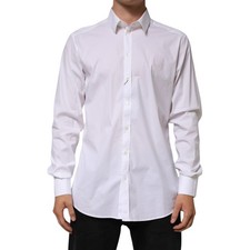 DOLCE & GABBANA Shirt White Cotton GOLD Long Sleeves Formal 43/US17/XXL 420usd