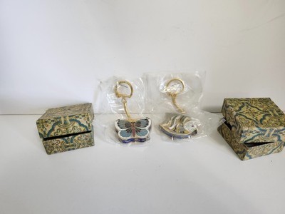 VINTAGE SET OF CLOISONNE FISH BUTTERFLY SHAPE KEY CHAIN & POCKET TAPE MEASURE NI