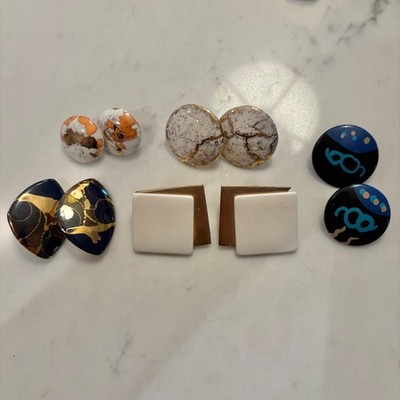VTG Y2K Pierced Earrings Lot x5: Abstract Ornate Statement Gold Swirl 80's-90's