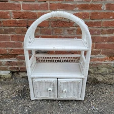 White Wicker Rattan Wall Hanging Or Standing Wall Cabinet/Bathroom Storage