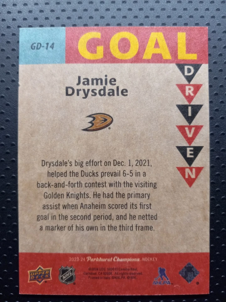 2023-24 Upper Deck Parkhurst Champions Goal Driven #GD-14 Jamie Drysdale - Image 2 of 3