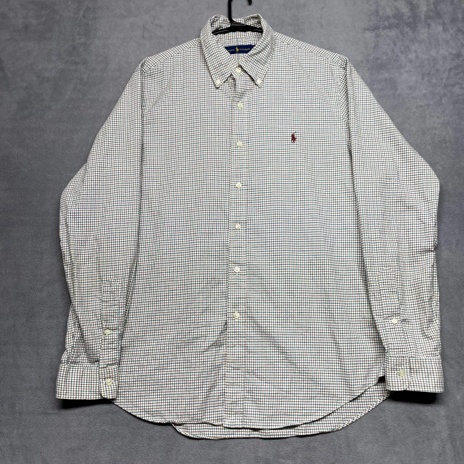 Ralph Lauren Shirt Mens Large Multicolor Check Cotton Logo Pleated Button Down