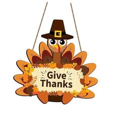 Thanksgiving Wooden Door Sign, Fall Turkey Wreath Sign for Front Door, Autumn