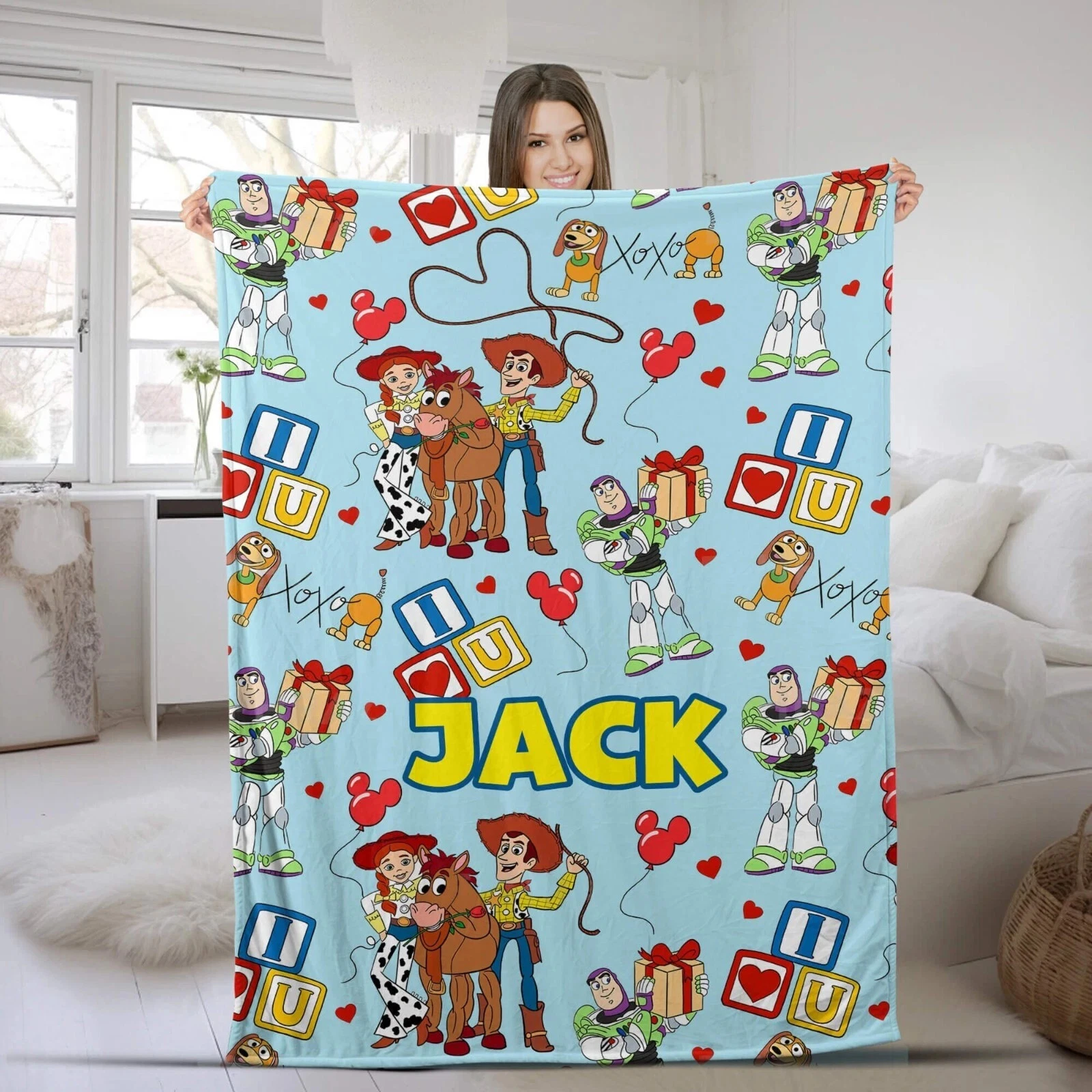 Personalized Disney Toy Story Blanket, Custom Name Cartoon Disney Fleece Blanket