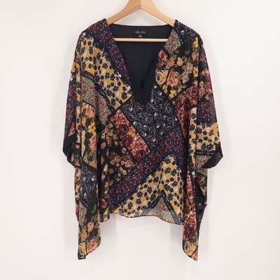Melissa Paige Floral Patchwork Kimono Top Womens XL Sheer Boho Festival Poncho