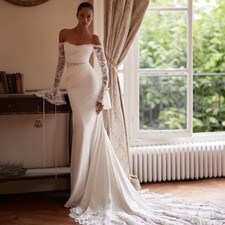 Lace Off Shoulder Wedding Dress Dazzling Beaded Mermaid Long Classic Bridal Gown