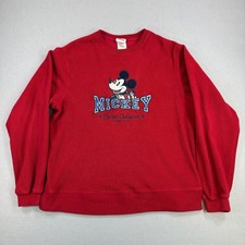 Disney Store Mickey Mouse Fleece Sweatshirt Mens Medium Red Pullover Vintage 90s