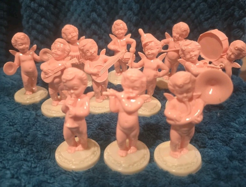 Vintage HARTLAND PLASTICS Pink Cherub Angel Musicians Orchestra Figure Set 12